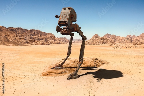 3D render of a robot in the desert