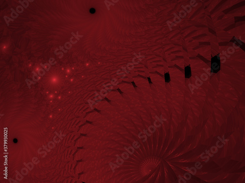 Red swirl structure on a black background
