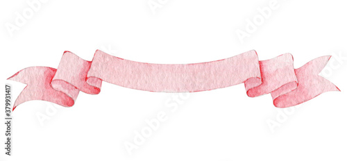 Watercolor ribbon banner and bow for your greeting and logo text