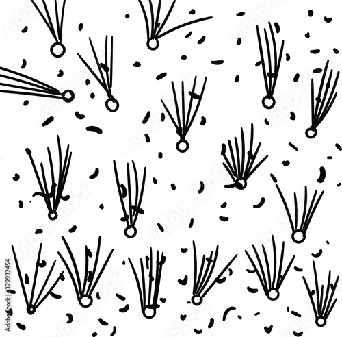 The fluff of the plant flies in the air against the background of dust particles.
