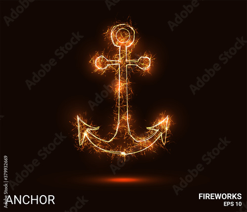 Anchor fireworks. The anchor consists of sparks and fire. Festive bright fireworks. Decorative element for celebrations and holidays. Vector illustration.