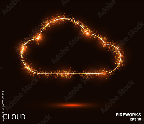 Cloud fireworks. The cloud is made up of sparks and fire. Festive bright fireworks. Decorative element for celebrations and holidays. Vector illustration.