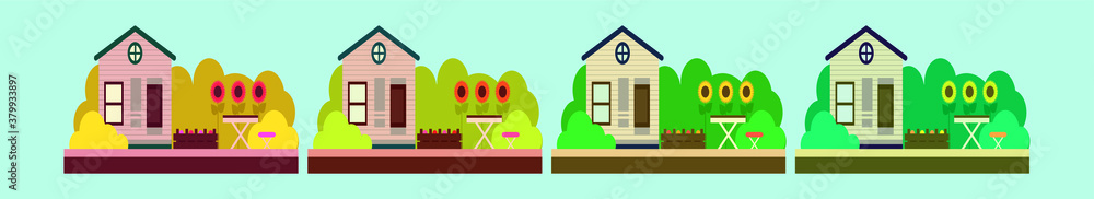 set of houses exterior cartoon icon design template with various models. vector illustration isolated on blue background