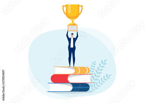 businessman get award on big book for winning business success
