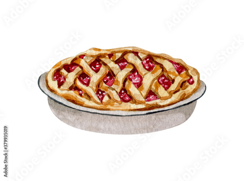 Watercolor home baked pie illustration 
