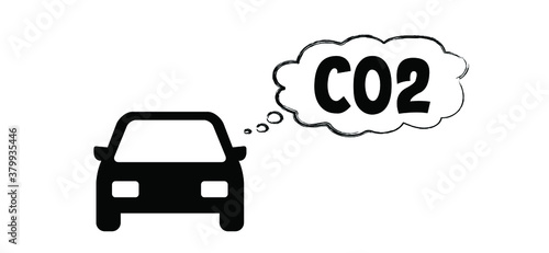 Car exhaust. Carbon emissions reduction icons. Carbon dioxide formula symbol, smog pollution concept, environment concept. CO2 climate reduction. photo