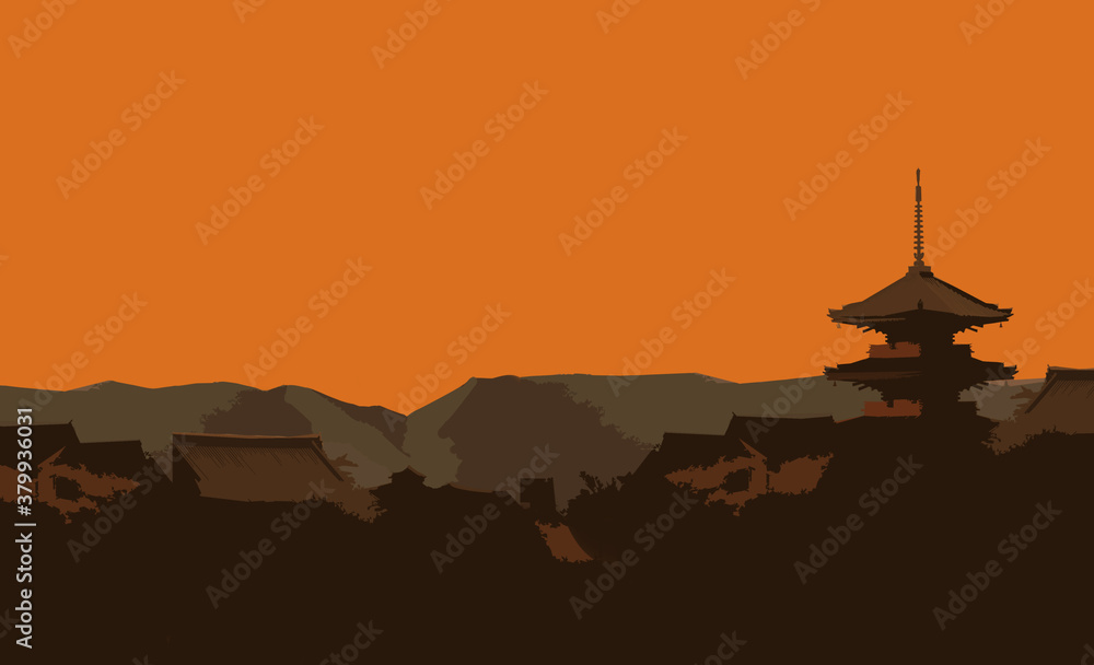 Naklejka premium Kyoto-style background illustration of the ancient capital
