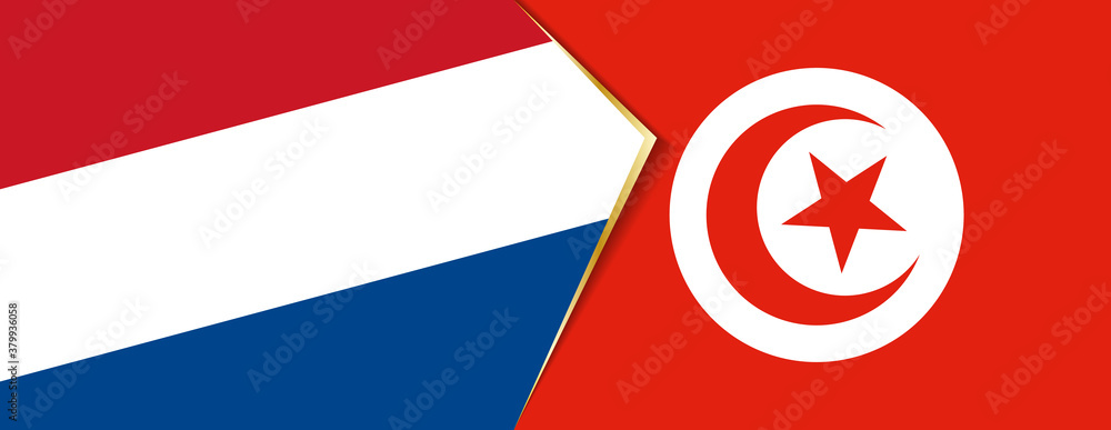 Netherlands and Tunisia flags, two vector flags. Netherlands and Tunisia flags, two vector flags.
