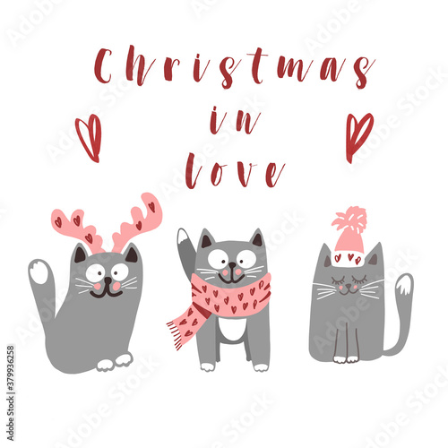 Three Christmas funny cats in love © alena