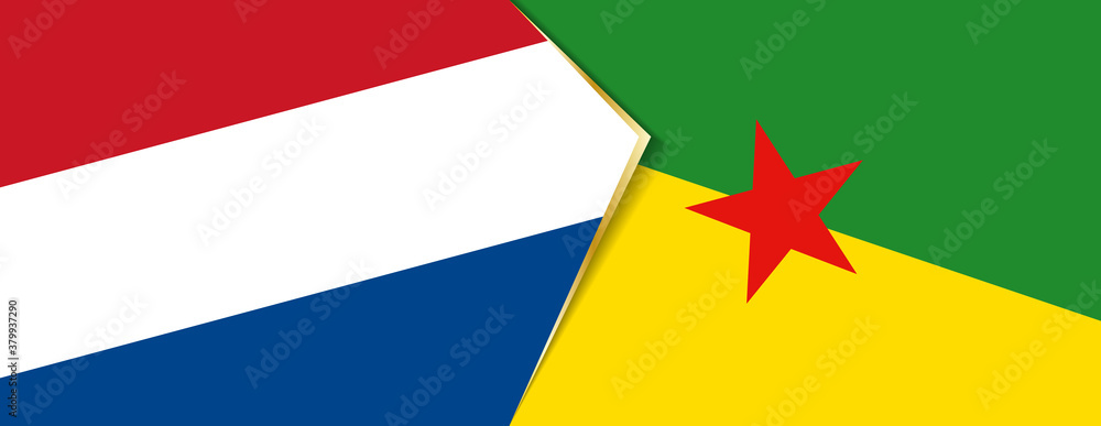 Netherlands and French Guiana flags, two vector flags. Netherlands and French Guiana flags, two vector flags.