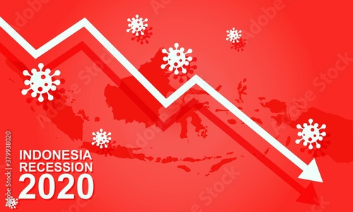 Indonesia global recession design vector background template with indonesia map. The impact of the Corona virus outbreak on the Indonesian economy. The covid-19 pandemic