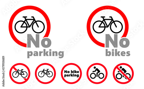 Stop forbidden, no bikes parking, no ban. Forbit, no bicycle sign. Flat vector pictogram. Bicycles traffic Road Sign, bike road, way, passage warning sign symbol. Do not enter. Allowed, attention.
