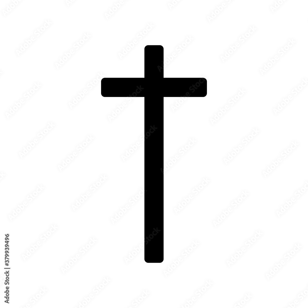 Black and gray Christian cross icon in flat design. Vector illustration. Abstract linear christian cross. Religion. Church, crucifix, god, catholic sign. Spirituality symbol.