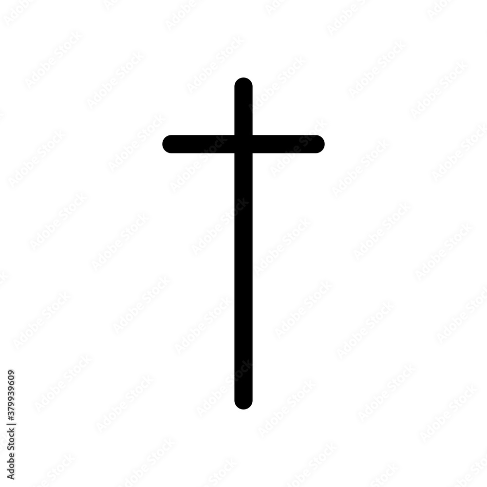 Black and gray Christian cross icon in flat design. Vector illustration. Abstract linear christian cross. Religion. Church, crucifix, god, catholic sign. Spirituality symbol.