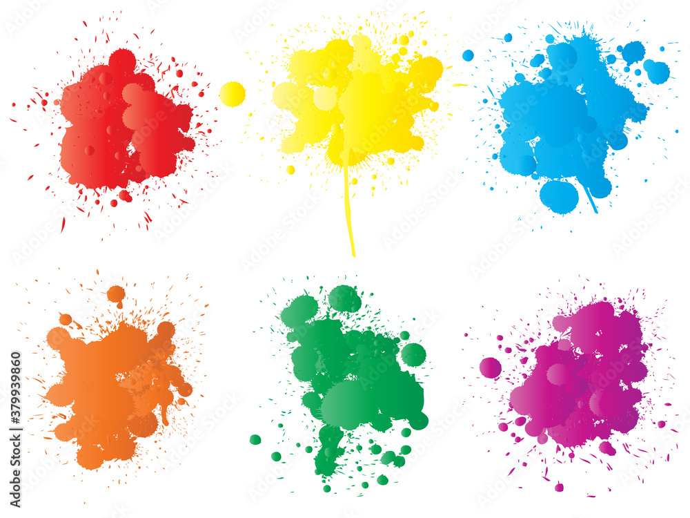 Vector collection of artistic grungy paint drop, hand made creative splash or splatter stroke set isolated white background. Abstract grunge dirty stains group, education or graphic art decoration Vector collection of artistic grungy paint drop, hand made creative splash or splatter stroke set isolated white background. Abstract grunge dirty stains group, education or graphic art decoration