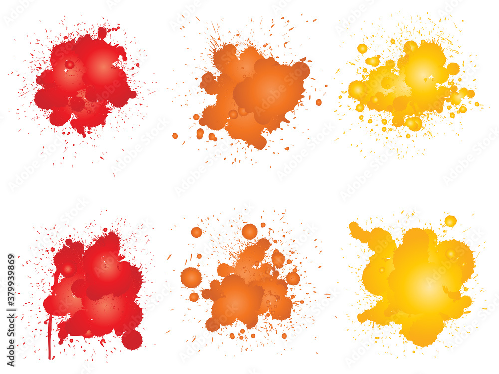 Vector collection of artistic grungy paint drop, hand made creative splash or splatter stroke set isolated white background. Abstract grunge dirty stains group, education or graphic art decoration Vector collection of artistic grungy paint drop, hand made creative splash or splatter stroke set isolated white background. Abstract grunge dirty stains group, education or graphic art decoration