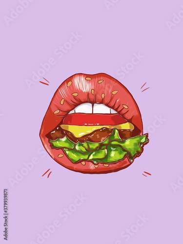 illustration of a lips and burger