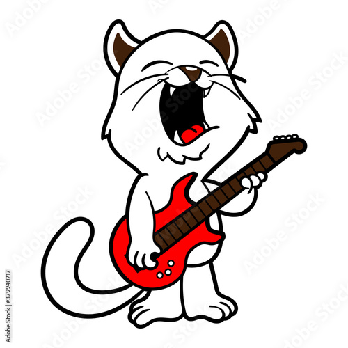 Funny White cats playing electric guitar, best for sticker, decoration, T-shirt design for Kids, Cartoon Vector