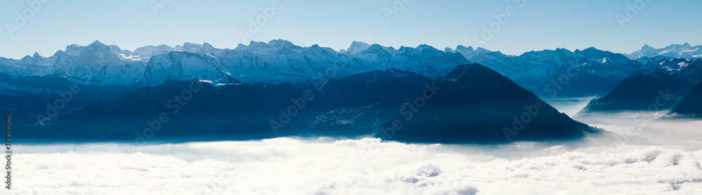 Swiss Alps - Sunny Central Swiss Alpine Panorama With Sea of Fog Swiss Alps - Sunny Central Swiss Alpine Panorama With Sea of Fog