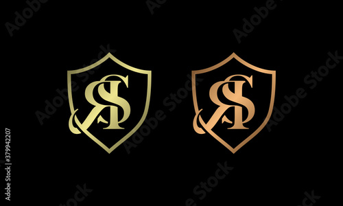 Letter RS  and shield logo design vector