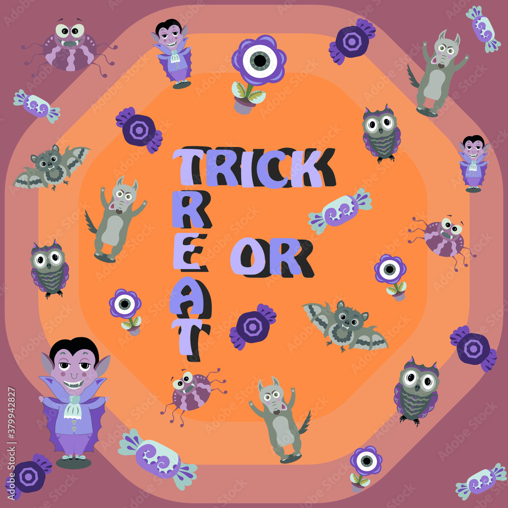 Obraz premium Halloween themed card with attributes on the compact red background with the inscription
