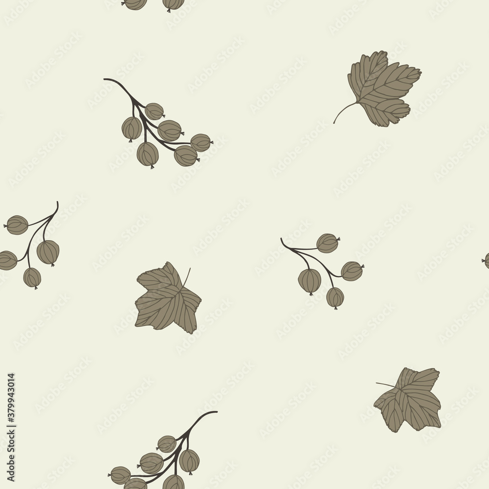Seamless pattern with gooseberry berries, brown  on a blue-gray background. Design for wallpaper, background, fabric, textile, cafe, restaurant, resort, exotic, packaging.