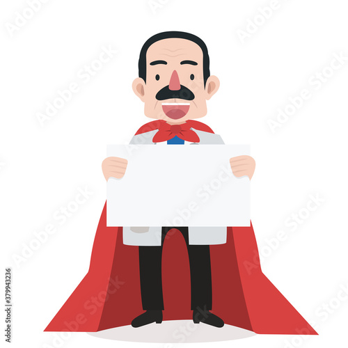 Super elderly old man doctor with holding a blank sign