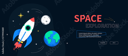 Space exploration - colorful flat design style web banner