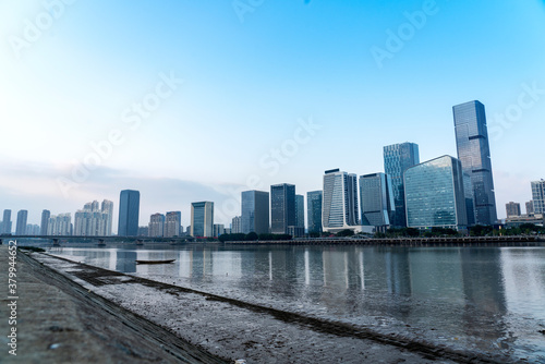 Night view of modern office building in Fuzhou Financial Distric