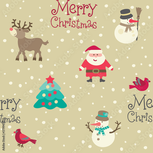 Merry Christmas pattern. Vector seamless background with  Christmas  decorations at flat style.