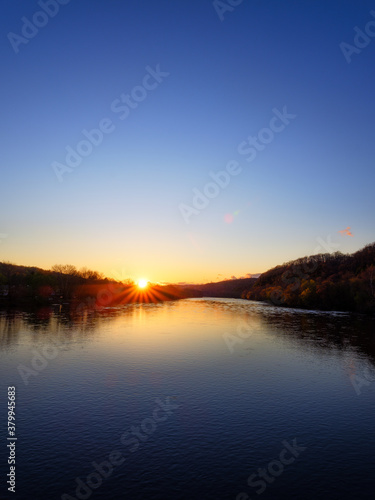River and Sun Setting 