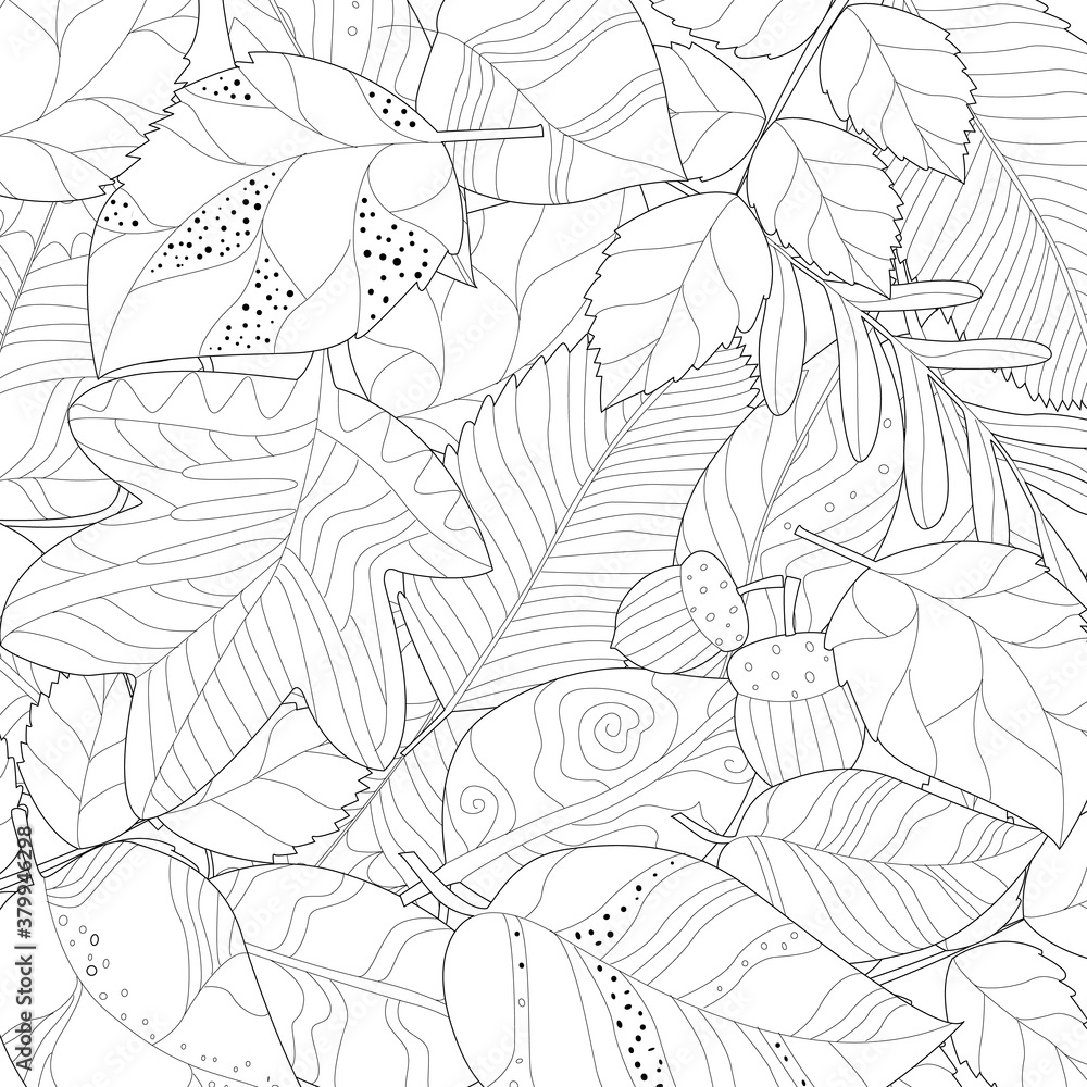 field of autumn bizzare leaves for your coloring book