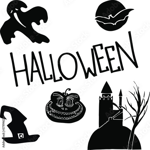 Happy Halloween holiday, 31st October All saints day, text isolated lettering drawings freehand icons in vector