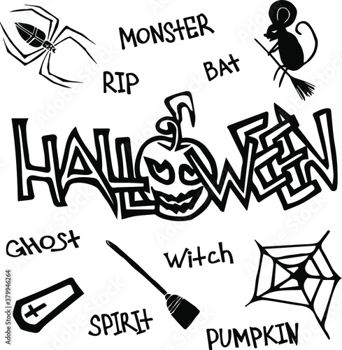 Happy Halloween holiday, 31st October All saints day, text isolated lettering drawings freehand icons in vector