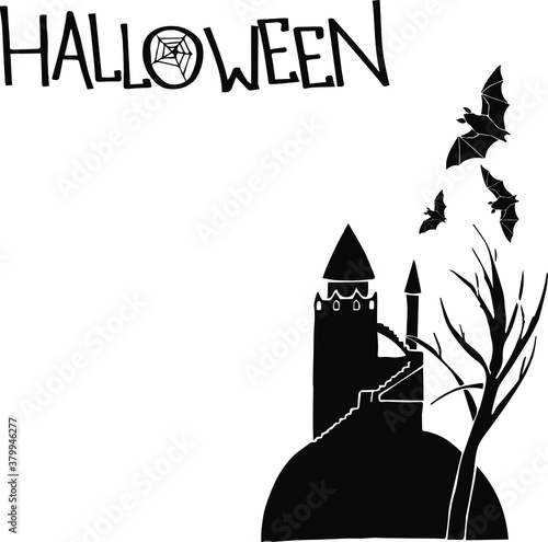 Happy Halloween holiday, 31st October All Saints Day, greeting card text lettering hand drawings in vector