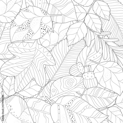 field of autumn bizzare leaves for your coloring book
