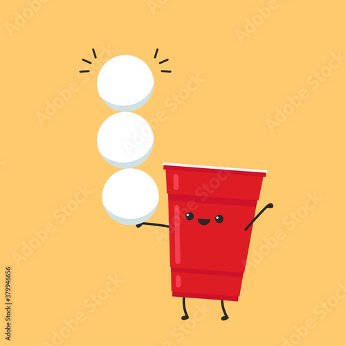 Red beer cup vector. Beer pong poster design. free space for text. copy space. red beer mascot.