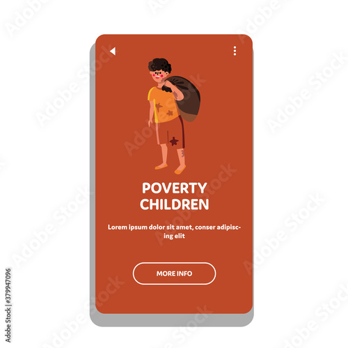 Homeless Poverty Children Social Problem Vector Illustration