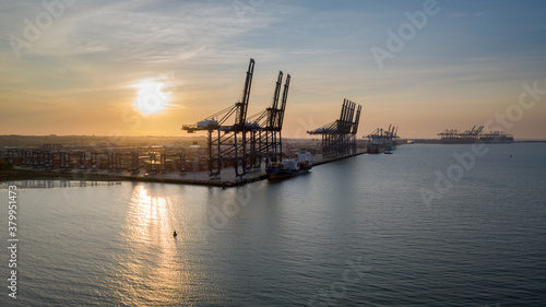 Felixstowe container port at sunrise