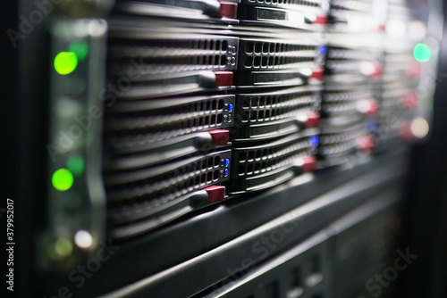 Rows of servers in supercomputer cabinet