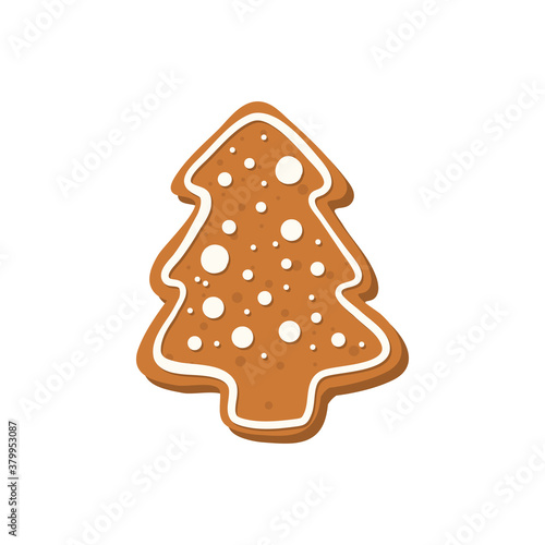 Vector christmas gingerbread tree cooki white background.Hand drawn illustation.
