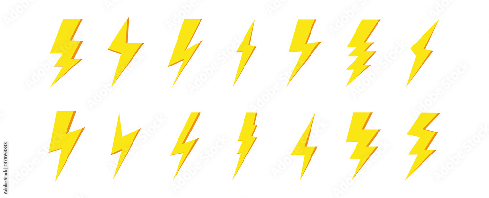 Lightning bolt vector set isolated on white background. Simple icon ...