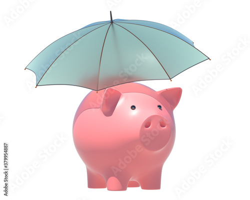 Piggy bank under umbrella. 3D illustration