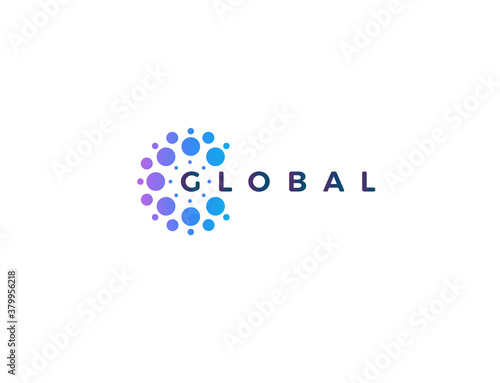 Dots logo concept for software development and global innovate technology. Blue and purple round logotype concept for business and startup identity. Vector isolated logo on white background