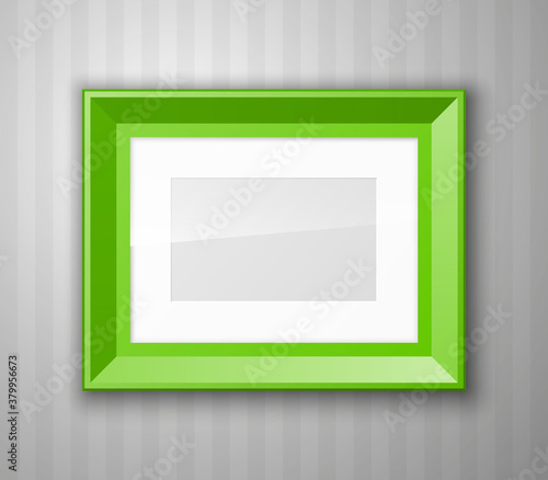 Set of color blank picture frames different sizes. Frame with passepartout hanging on a color wall from the Front. Design empty fotoframe template for Mock Up illustration