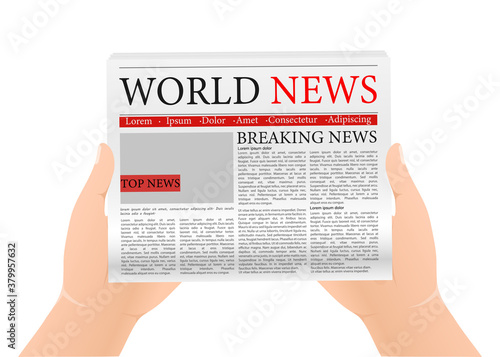 Flat icon with newspaper with hand. Illustration for paper design. Top view. Vector illustration.