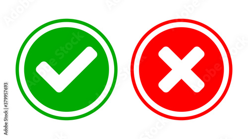 Free Download Set of Yes and No or Right and Wrong or Approved and Rejected Icons with Check Mark and Cross Symbols in Green and Red Circles. Vector Image. - GFXLoad