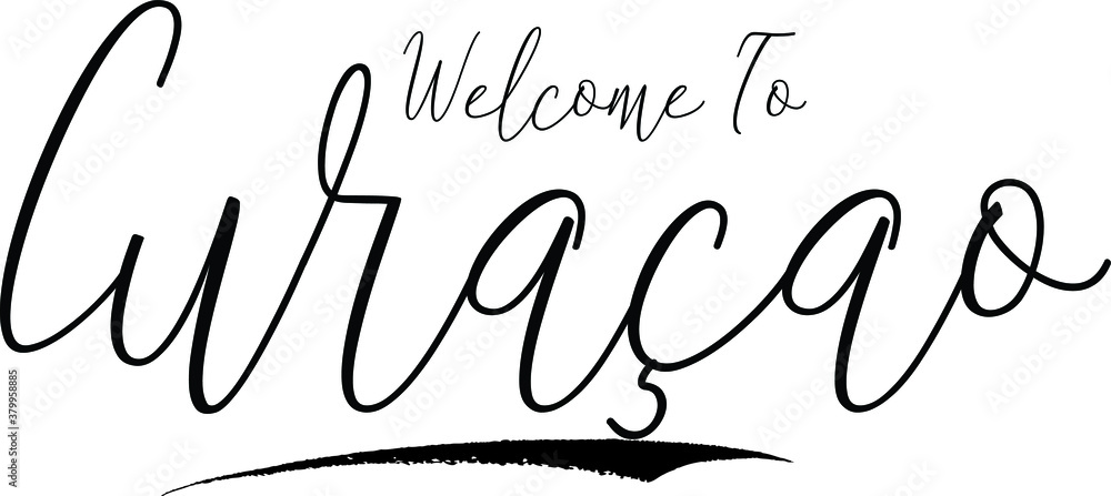 Welcome To Curaçao Country Name Handwritten Typography Black Color Text on White Background Welcome To Curaçao Country Name Handwritten Typography Black Color Text on White Background