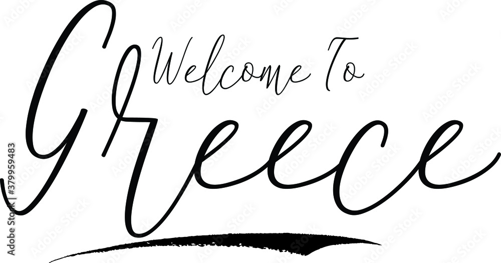 Welcome To Greece Country Name Handwritten Typography Black Color Text on White Background Welcome To Greece Country Name Handwritten Typography Black Color Text on White Background