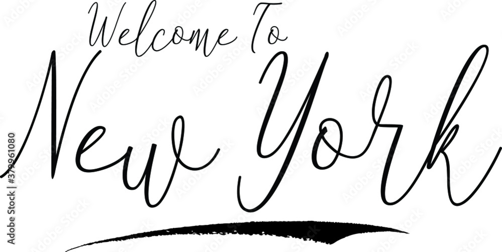 Welcome To New York Country Name Handwritten Typography Black Color Text on White Background Welcome To New York Country Name Handwritten Typography Black Color Text on White Background